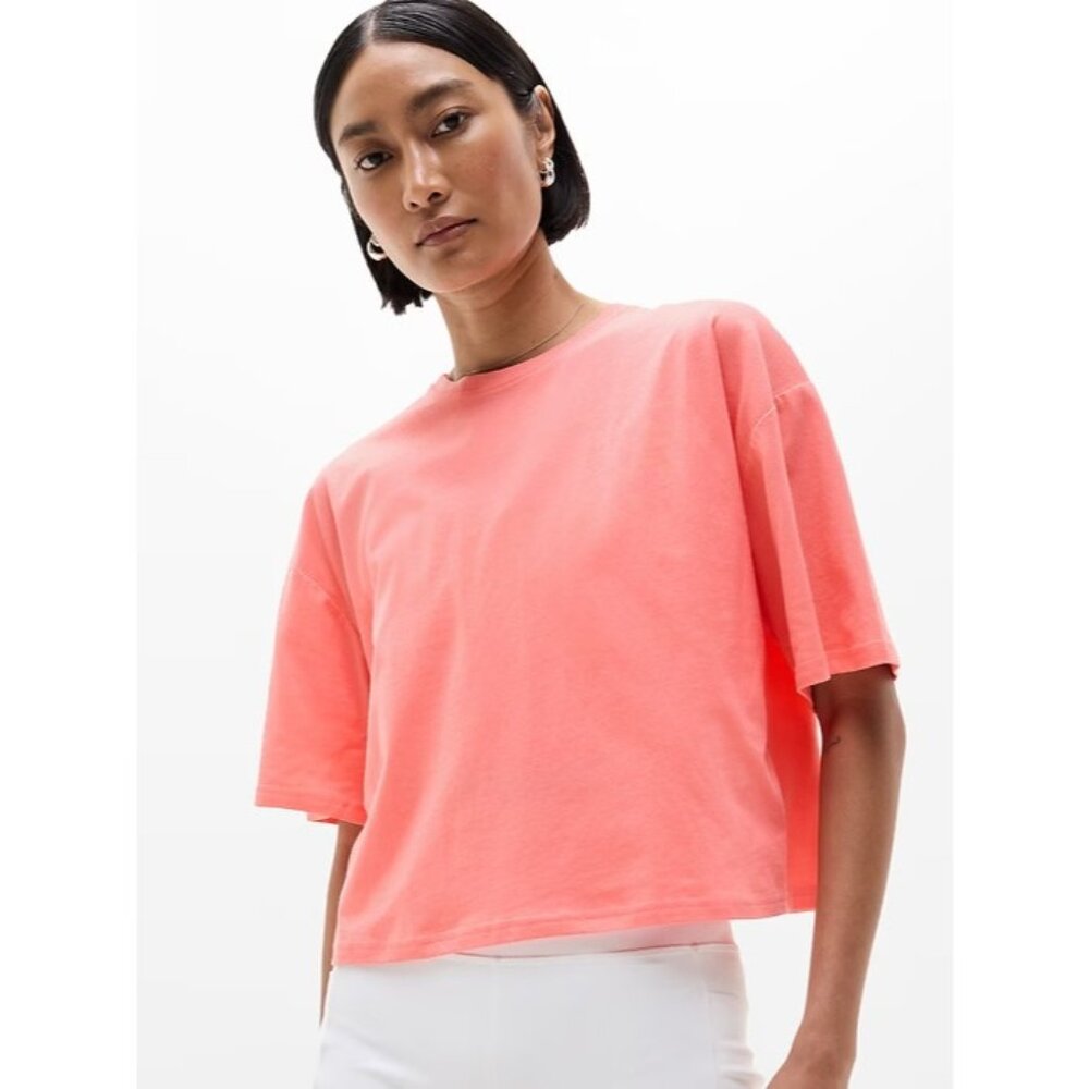 Athleta XXS True Cotton Crop Tee Mimosa Pink 2x-Small